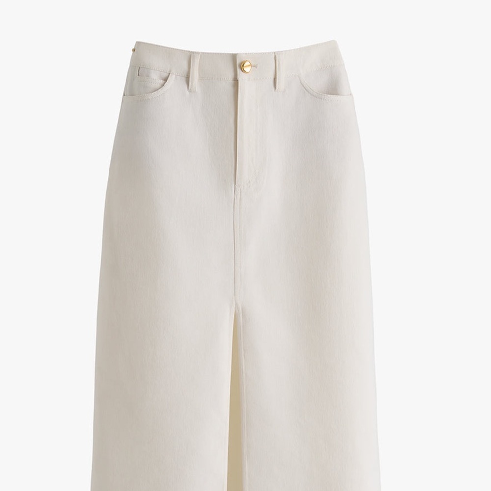 Cuyana Cream Denim Skirt with Gold Accents